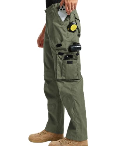 ZITY Herren Olivgrüne Cargo Hose Robust Multi-Taschen Polycotton Wasserabweisend für Outdoor Wandern Arbeit