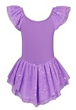 Idgreatim Little Girl Ballet Leotard 4T 5T Purple Dance Dresses Sparkle Ballerina Outfit with Ruffle Sleeve