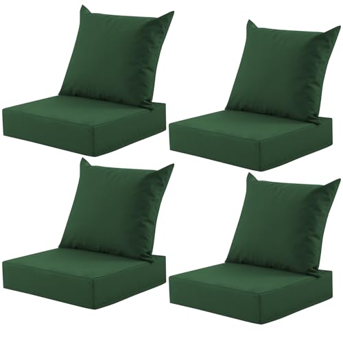 Image of Outdoor Deep Seat Cushion Set, 24x24 Inch Water-Resistant & Fade-Resistant Outdoor Chair Cushions, Patio Furniture Cushions with Removable Cover for Patio Chair, Sofa, Forest Green (Set of 4)