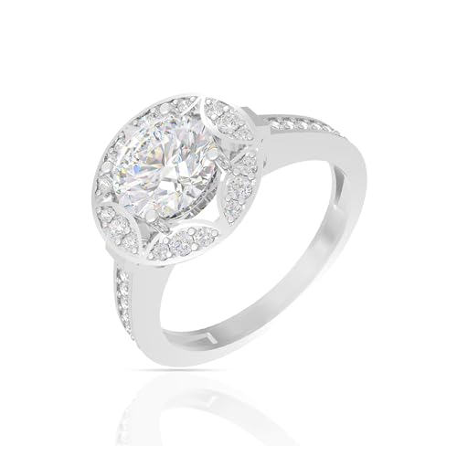 Image of 925 Sterling Silver Ring for Women | Cubic Zirconia Solitaire Halo Design | Fine Jewellery Finger Ring for Girls, Wife, Girlfriend | Gift for Birthday, Anniversary, Valentine's Day