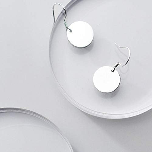 Round Disc Circle Plate Minimalist Fishhook S925 Sterling Silver Elegant Dangle Drop Earrings Chic Geometric Dangling Hanging Fashion Lightweight Simple Modern Statement Jewelry Gifts for Best Friend