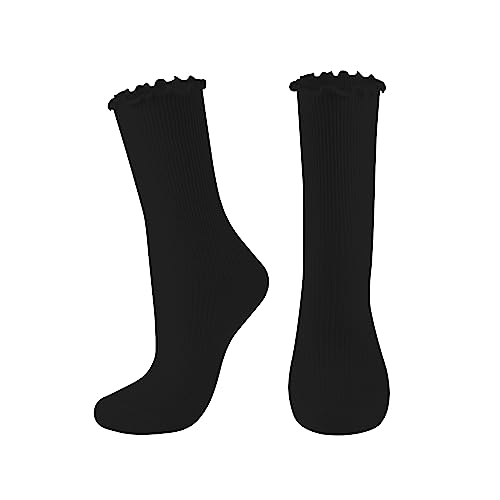 Image of UTTPLL Womens Cotton Crew Socks Ruffle Turn-Cuff Fashion Princess Lettuce Ankle Socks Athletic Thin Gift Dress Socks