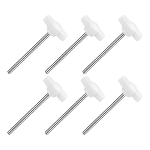 uxcell 6Pcs Tee Wing Knobs Thumb Screws, M4 x 60mm Clamping Screw Knob Male Thread 304 Stainless Steel T Shaped Thumb Screws Handle 27mm Dia. for Hand Tightening Knob Replacement, White
