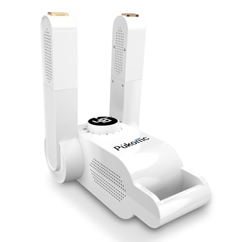 Pukomc Portable Boot Dryer with Timer & Auto Shut-Off, 180Â° Adjustable Telescopic Arm, Quick Drying for Boots, Gloves & Hats, White