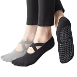 LucFoxsy Grip Socks Non Slip Yoga Pilates Socks with Grips for Women Hospital Socks with Cushion Gri