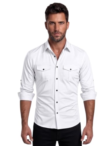 Image of Men's Double Flap Pocket | Regular Fit | Solid Spread Collar | Versatile Everyday Office Wear Comfortable |Stylish Design | Shirt