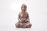 hausleben Eleganter Sitzender Buddha mit Vogelbad – Goldene Magnesia-Figur 28,5×19×40 cm | Deko-Statue für Garten, Balkon & Wohnbereich | Hochwertig, wetterfest, ideal als Zen-Deko & Kerzenhalter
