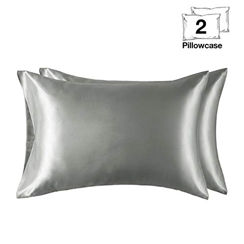 Tempcore Satin Pillowcase for Hair and Skin Standard/Queen Size 2-Pack, 20x30 Light Grey