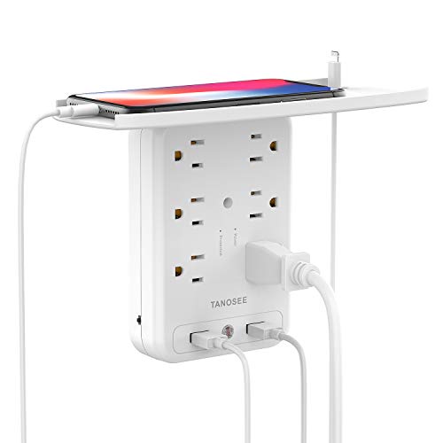 Outlet Extender Multi Plug Socket Shelf, Wall Mount Surge Protector 1700J with 6 Electrical Outlet Splitter 2 USB Port, Wall Charger with Nightlight, Multiple Power Outlet Expander for Home Dorm