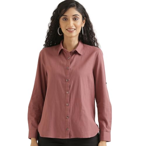 Image of SAADAA Airy Linen Shirt | Solid Regular Fit Casual Shirts Stylish for Women