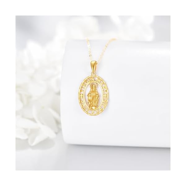 KECHO 14K Solid Gold Virgin Mary Necklace Religious Protector Pendant 14K Real Gold Jewelry Gifts for Men Women - Image 3