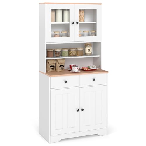 Giantex 67" Kitchen Pantry Cabinet, Tall Kitchen Cupboard w/Hutch, 2-Door