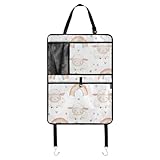 FENOCHE Cute Baby Sheep Rainbow Heart Car Back Seat Cover Protector for Kids Seat Protector Kick Mat Back Organizers with 3 Pockets