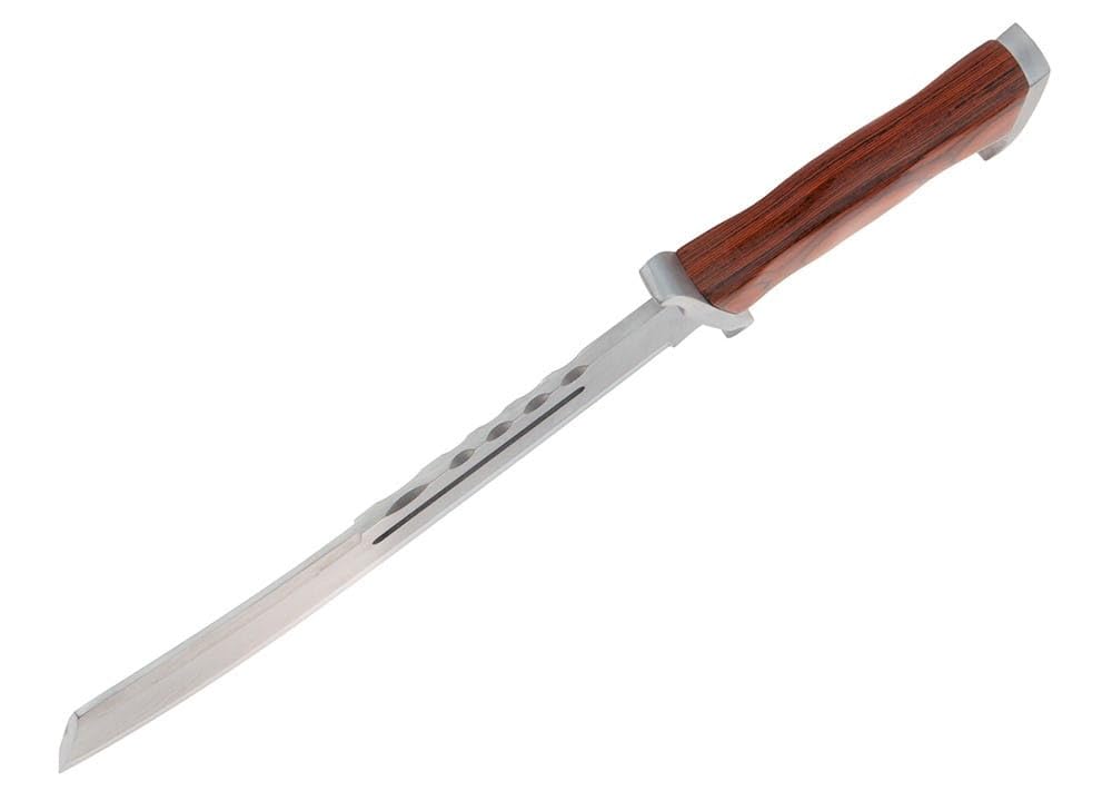 KS-11 Rambo Messer im Still als Hackemesser Machete echt scharf 440er Edelstahl Klinge mit Holzgriff und Lederholster Rambo 4 Bushcraft Messer - Macheten Geschenk für Männer