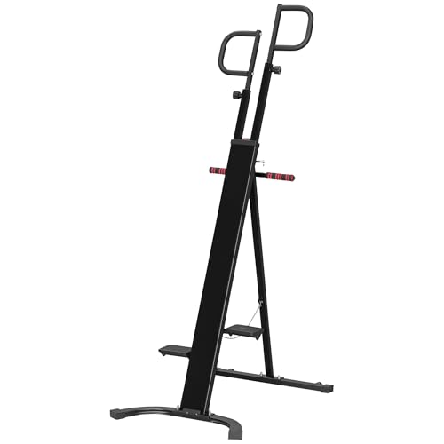 Soozier Folding Vertical Climber Exercise Machine, Height Adjustable Climbing Machine with LCD Monitor and Transport Wheels, Stair Stepper for Full Body Workout, Black