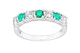 Sterling Silver Emerald 7 Stone Eternity Ring - sizes J to V (O)