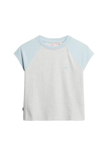 Superdry Damen Essential Raglan-T-Shirt aus Bio-Baumwolle mit Logo Winterhimmelblau/Gletschergrau Meliert 36