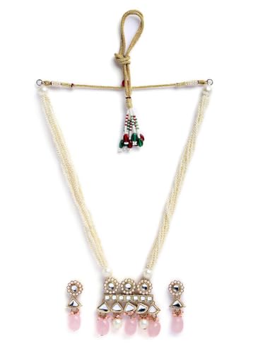 Juego de joyas Kundan DMZ-2469 para bodas y eventos especiales con baño en oro rosa