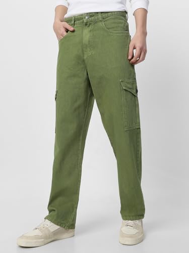 Image of Neostreak Men's Loose Baggy Fit Washed Cargo Jeans with 6 Pockets Non-Stretchable