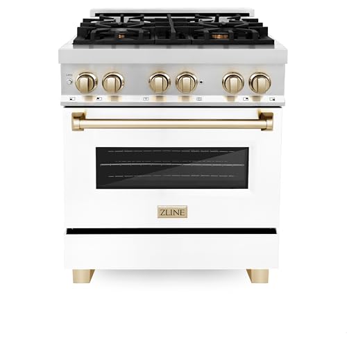 ZLINE Autograph 30" Legacy Dual Fuel Range w/ 4 Burners & White & Gold Accents (RAZ-WM-30-G)