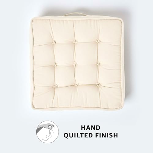 HOMESCAPES Cream Armchair Booster Cushion Large Firm 50 cm Square Seat Pad with Supportive 10 cm Thick Lift Luxury Soft Touch Cotton Cushion For The Elderly, Post-Operative and Pregnancy