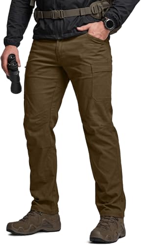 CQR Mens Active Flex Tactical Pants Water Resistant Lightweight Stretch Cargo Work Hiking Pants Sierra Walnut 38W x 30L