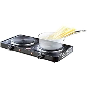 Rosenstein & Söhne Doppelkochplatte: Kompakte elektrische Doppel-Kochplatte 2.000 Watt, 2x 155 mm, 5 Stufen (Campingkocher elektrisch, Elektro Campingkocher, Induktionskochplatte)