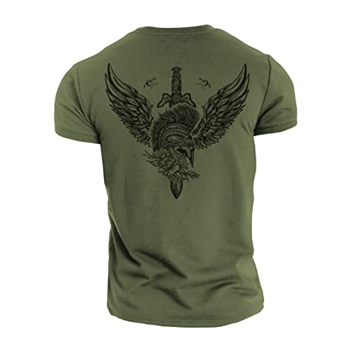 Image of GYMTIER Spartan Forged - Short Sword - Men's Gym T-Shirt Bodybuilding Training Workout Lifting Top Clothing, Green, M