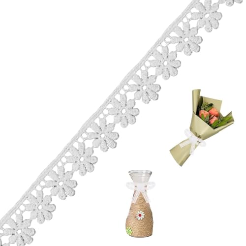 FDCGAS Cinta de Encaje Blanco - 10 yardas Adorno de Encaje Cinta de Borde de Encaje de Ganchillo de Algodón,cinta decorativa para flores, cinta decorativa, borde de encaje para bodas(12 mm)