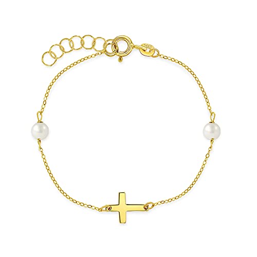 In Season Jewelry 14k Yellow Gold Polished Cross Bracelet For Toddler Girls, 5
