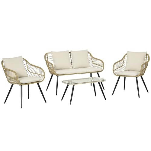 Outsunny Set di Mobili da Giardino in Rattan 4 Pezzi, Salotto da...