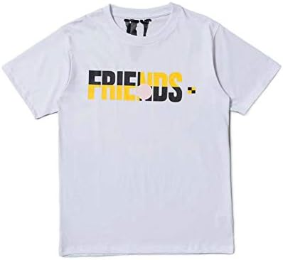 Vlone Tide Big V Letter Printing Short Sleeve Couples Loose T-Shirt (White/Friends, XL)