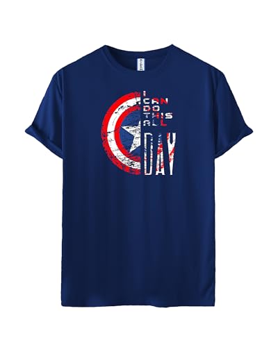 Image of Khakey New Avengers Inspired Boys Tshirt | Captain America Shield & I Can do This All Day Printed Stylish Tshirts for Kids Boy