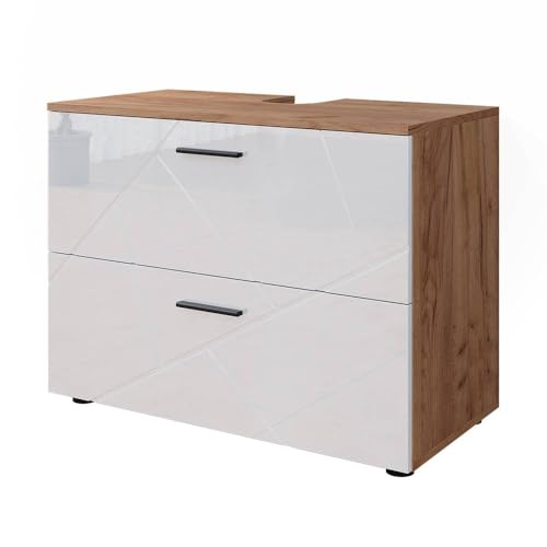 Vicco mobile sottolavabo per bagno Irma, Rovere/Bianco lucido, 80 x 58.6 cm