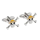 GAUEIOUR Straw Hat Pirates Skull Logo Cufflinks Cool Man And Woman Fashion Anime Alloy Cuff Links, Classic Cartoon Inspired Pirate Flag Element Cosplay Shirt Jacket Cuff Jewelry