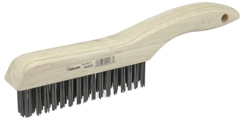 Image of Weiler 44063 Hand Wire Scratch Brush, .012 Carbon Steel Fill, Shoe Handle, 4 x 16 Rows (Pack of 12)