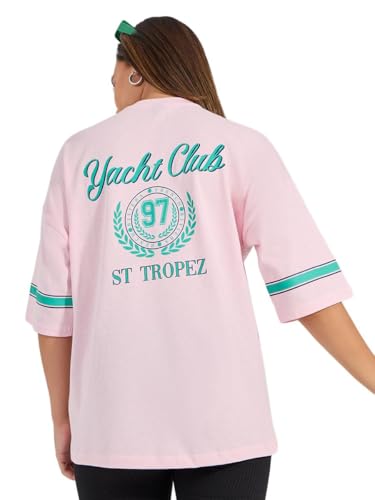 Styli Women Oversized Varsity Print Dropped Shoulder T-Shirt