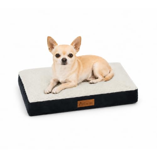 Ellie-Bo Matelas D’Intérieur Doux et Lavable, pour Chiens, Revêtement Imitation Daim et Peau de Mouton, Rembourrage en Fibres de Polyester, pour Cage de 61 cm, Taille S, 56 x 41 x 10 cm, Noir/Blanc