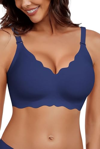 Image of HORISUN Wireless Seamless Bras for Women No Underwire Wavy V Neck Soft Support Full Coverage Comfortable Bra