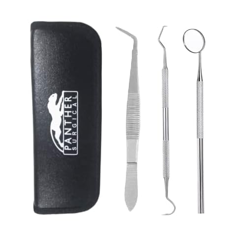 Stainless Steel Dental Tool Kit Set of 3 Pieces with Mirror, Tweezers,Pick Calculus Plaque Remover Repair Filling Kit for Home Use Cover