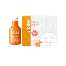 Bliss Vitamin C Glow Boosting Set Bright Idea Serum with Tri-Peptides 1 oz + 5-Pack of Vitamin C-Infused Sheet Masks Brightening & Hydrating Skincare for Radiant, Even-Toned Skin