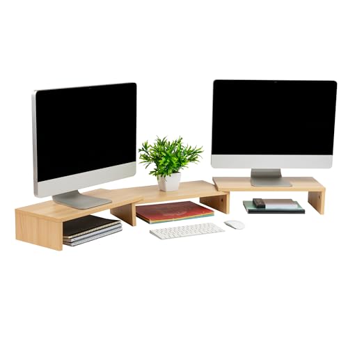 Mind Reader Dual Monitor Stand, Desktop Organizer, Laptop Riser, Office, MDF, 51.25"L x 9.25"W x 4.75"H, Brown by Mind Reader - Used condition - US$36.85
