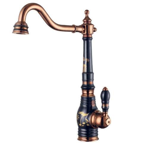 Grifo para Fregadero de Cocina para Bar, Estilo rústico, Comercial, de latón con Grifo de Cocina de Porcelana/Grifo Monomando con Acabado Cromado, Grifo Giratorio para Lavabo, Grifo Mezclado
