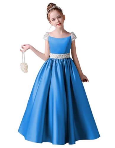 Girls Pageant Dresses Satin Flower Girl Dress Cap Sleeves Ball Gown Sequin Princess Birthday Party Dress