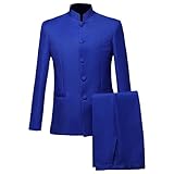 Mens Chinese Tunic Suit Slim Fit Stand Collar 2 Pieces Suits Mandarin Collar Blazer Jacket Pants Set Uniform Dress (Blue1-1,Large)