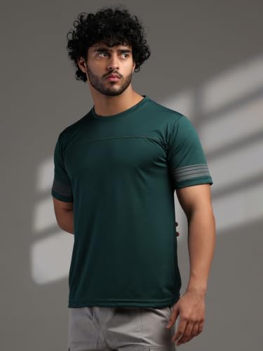 Image of CHKOKKO Men's Sports Activewear Tshirt Solid tee with Reflective Half Sleeve Regular Fit for Running Yoga Training Activities Navy