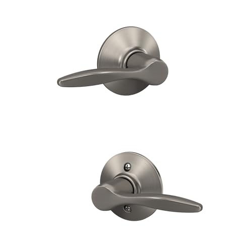 Image of Schlage Delfayo Hall /Closet Passage Door Handle, Reversible, Satin Nickel | Hall or closet lever door handle with no lock, Easy to install, Certified durability, Universal fit