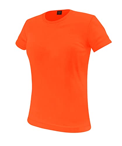 Womens Neon Athletic High Visibility Performance Yoga Shirt Casual Short Sleeve Orange Dry Fit T Shirt For Women (M) #TOP1