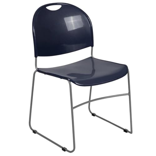 Flash Furniture HERCULES Series 880 lb. Capacity Navy Ultra-Compact Stack Chair with Silver Powder Coated Frame