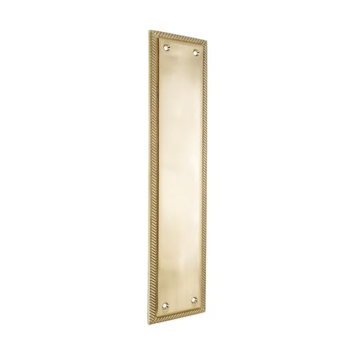 Image of Georgian Solid Cast Brass Square & Shaped Pushplate Door Fingerplate Protector Rope Design in 3 Finishes (Square Push Plate, Polished Brass)